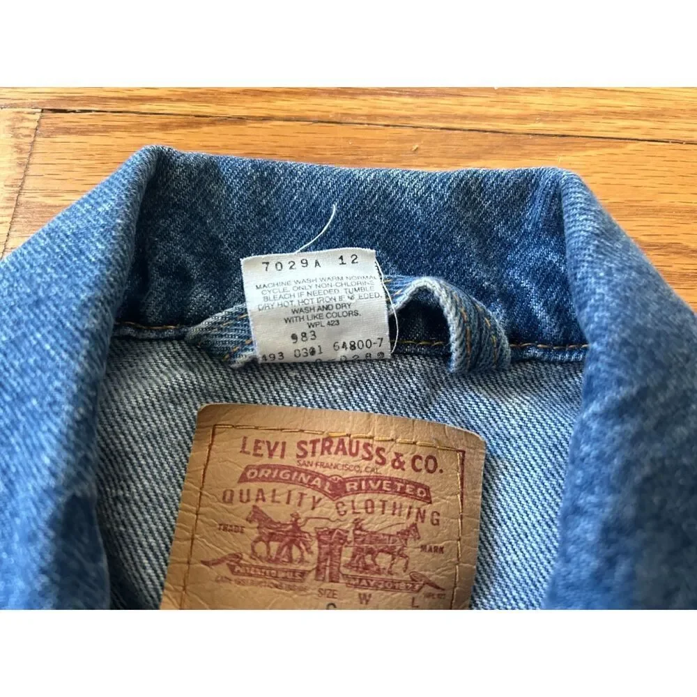 Levis Jacket Kids S Blue Denim Dark Wash Flap Pockets Trucker Country Y2K Unisex